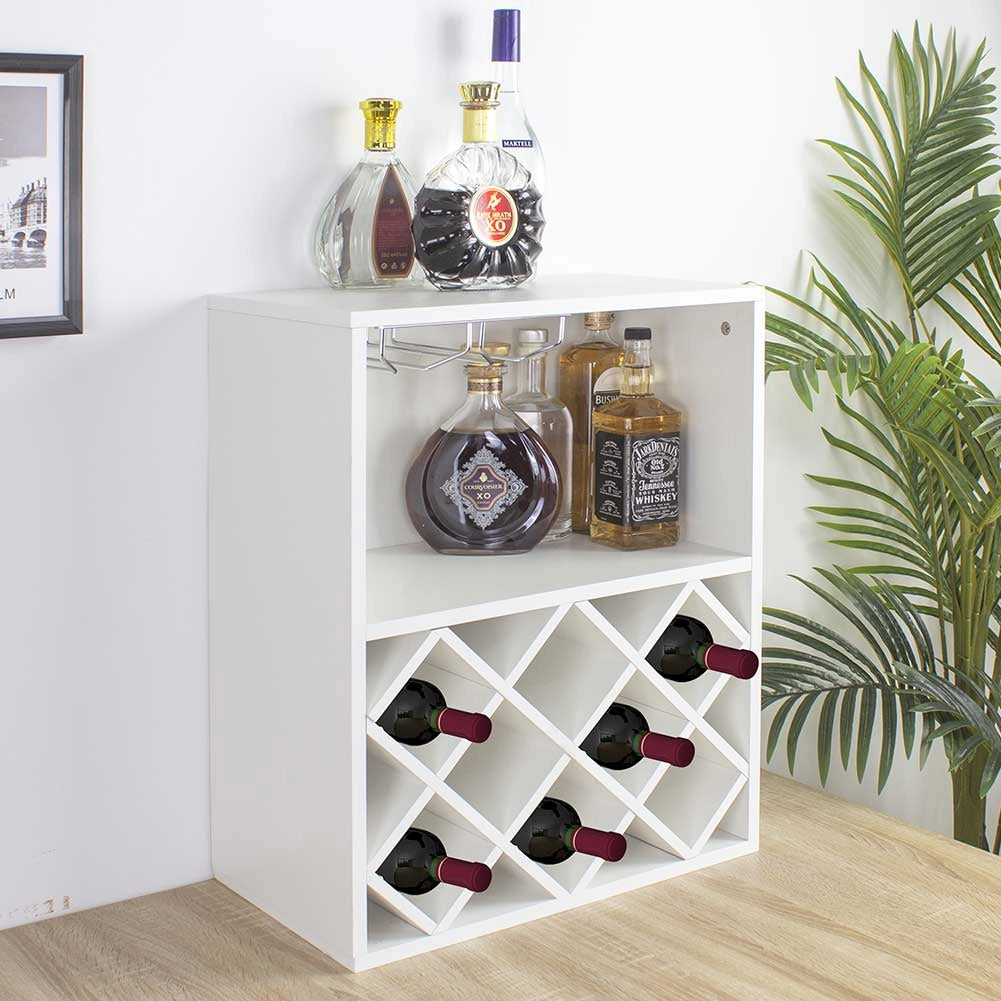 Mobile Bar Cantinetta Bottiglie Vino Legno Cantina 8 Posti Porta Calici Bianco