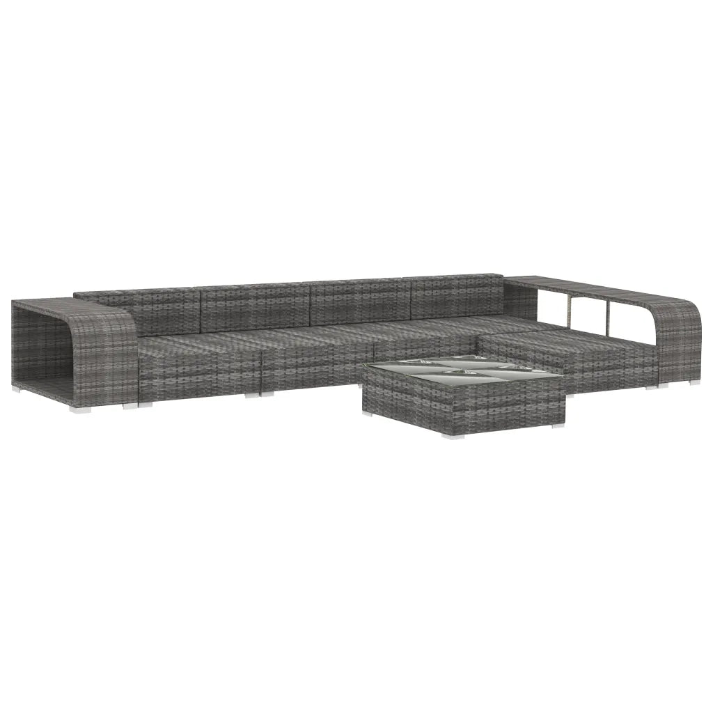 Set Divani da Giardino 8 pz con Cuscini in Polyrattan Grigio 48313