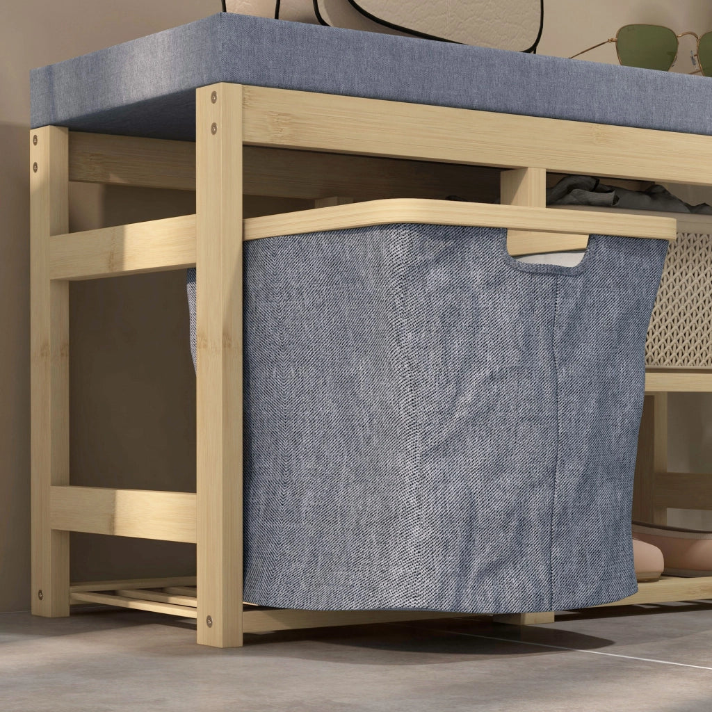 Scarpiera con Seduta e Cestello Estraibile ¨C Zephmum ¨C Legno Naturale 69x30x45 cm