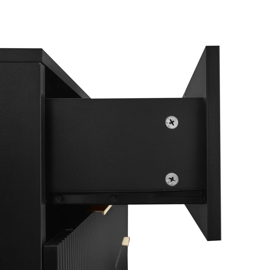 Sideboard in legno nero con finiture oro, 120x77x40 cm, 6 cassetti, design moderno