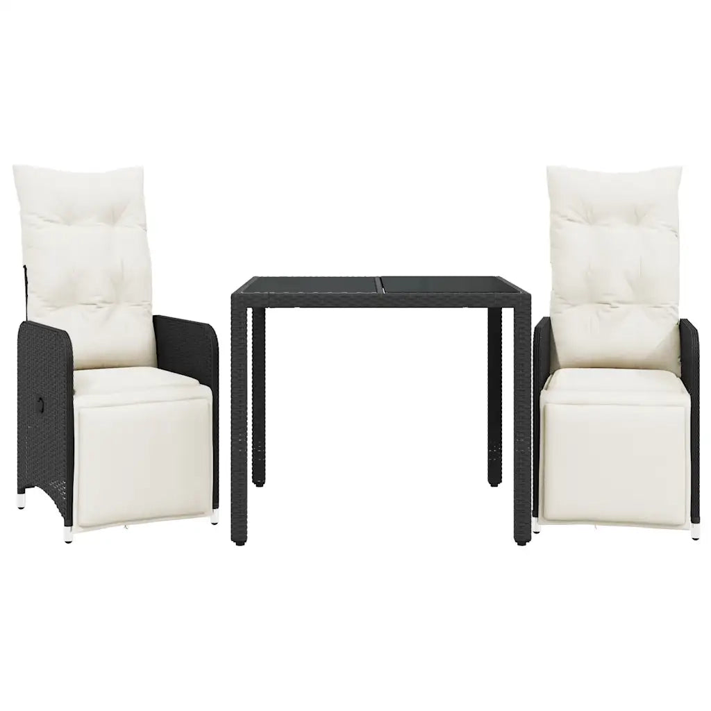 vidaXL Set Bistrò da Giardino 3 pz con Cuscini in Polyrattan Nero