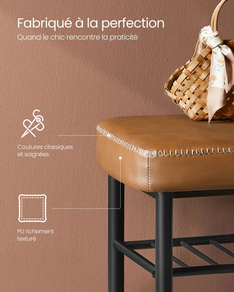 Panca portascarpe mobile da ingresso in PU con cuciture stile moderno di metà secolo portata 135 kg 30 x 80 x 50 cm marrone 12_0005344