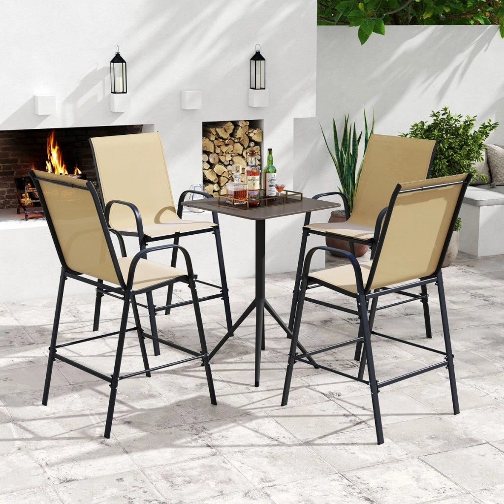 Set di 2 sgabelli da bar da esterno con seduta allargata e poggiapiedi, Sgabelli alti da patio per terrazza e piscina Beige-Sgabelli da bar