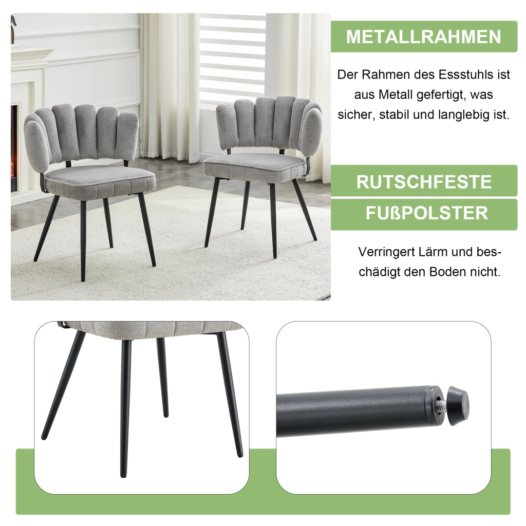 SEDIA con schienale a fiore 80 cm Velluto grigio chiaro e gambe nere