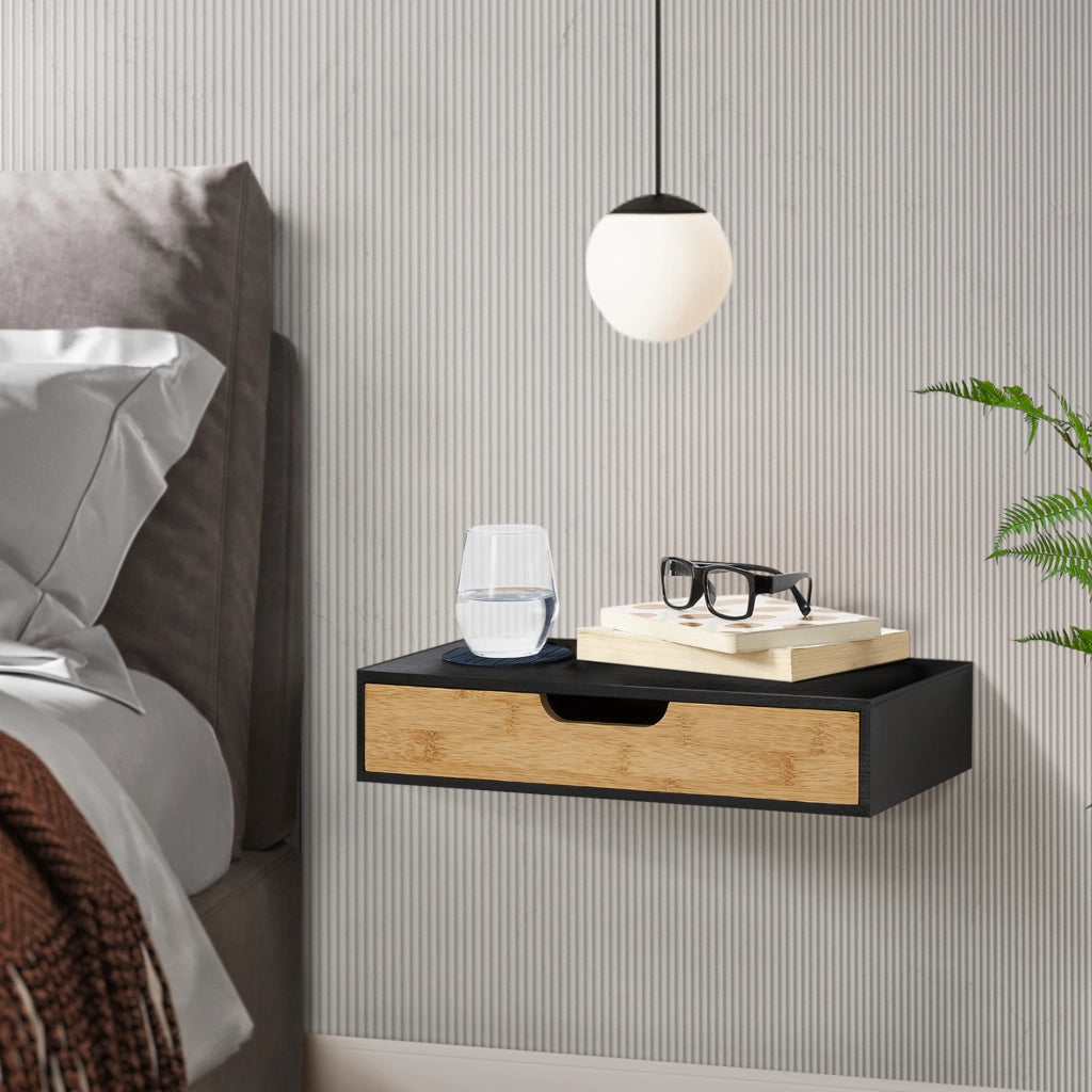 Mensola Bokn con Cassetto Integrato 40 x 24 x 8 cm Bambù Nero [en.casa]