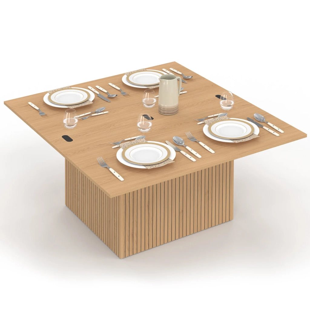IDMarket - Tavolino rettangolare con piano sollevabile, trasformabile in tavolo da pranzo JULIETTE, 100 cm, effetto doghe di legno