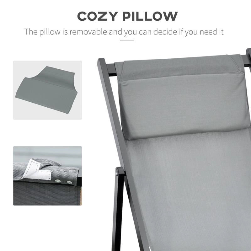 SET 2 SEDIE POLTRONA SDRAIO DA ESTERNI, PIEGHEVOLI E RECLINABILI, IN ALLUMINIO, GRIGIO, 96.5 X 58 X 91.5CM