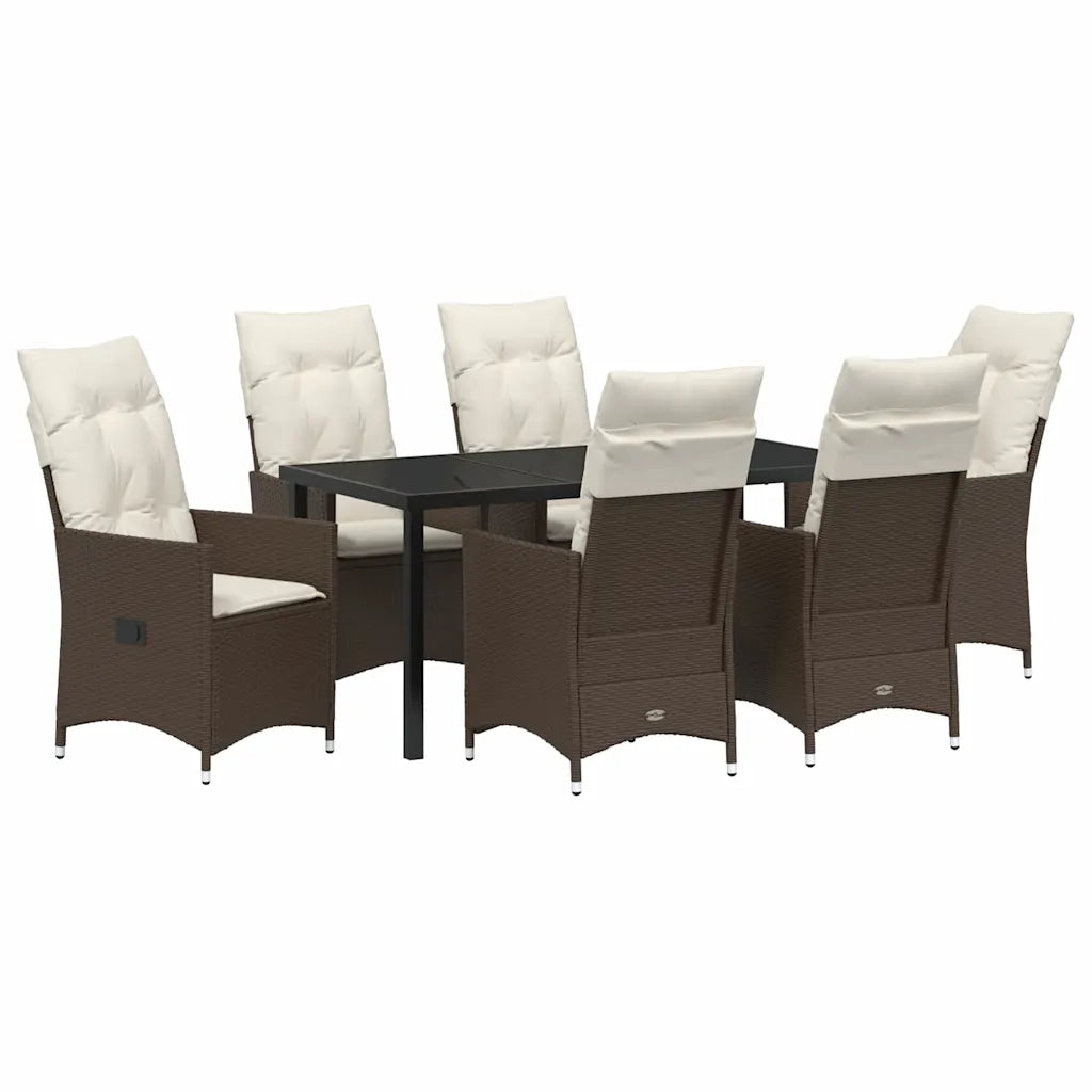 Set da Pranzo per Giardino con cuscino 7 pcs Marrone polyrattan