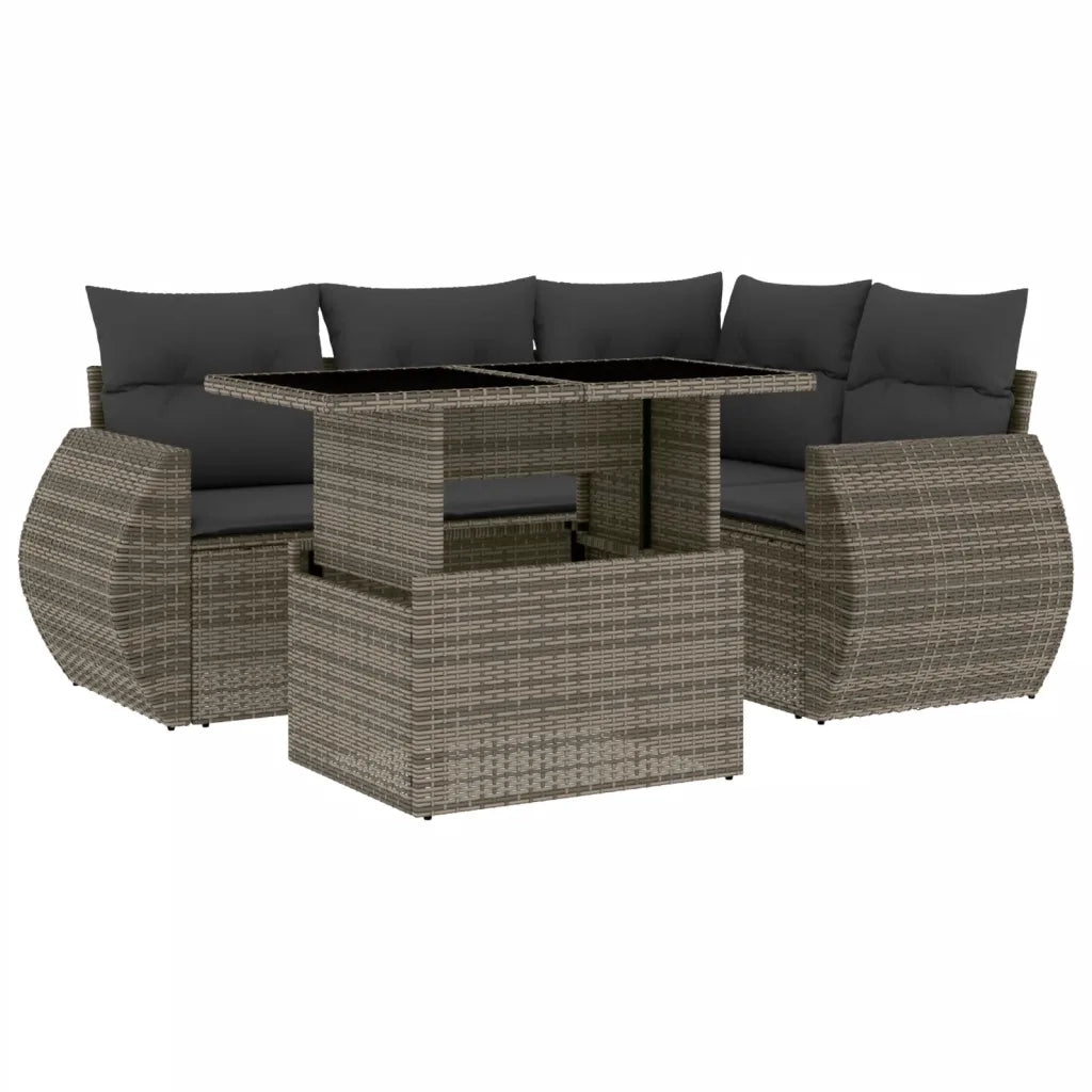 Set Divano da Giardino 5 pz con Cuscini Grigio in Polyrattan 3268510