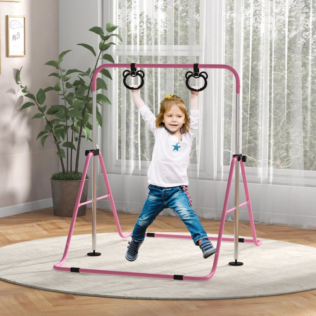 Sbarra per ginnastica bambini regolabile in 5 livelli con anelli pieghevole ¨C Zephmum ¨C Rosa