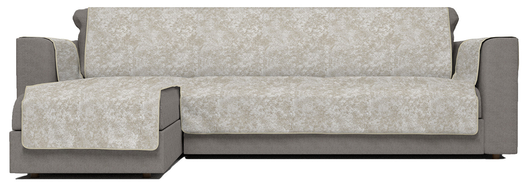 Copridivano con Penisola Sinistra Seduta 290 cm in Poliestere e Cotone Beige