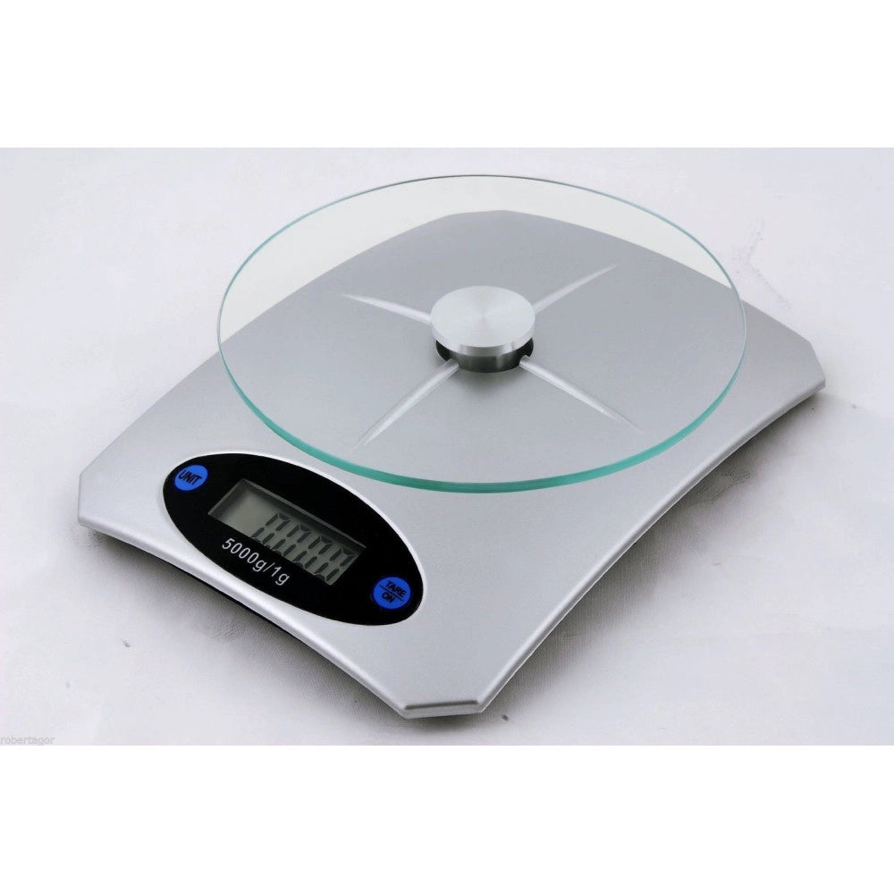 Trade Shop - Bilancia Digitale Lcd Piatto In Vetro Da Cucina Elettronica 5 Kg Tasto Tara Casa -