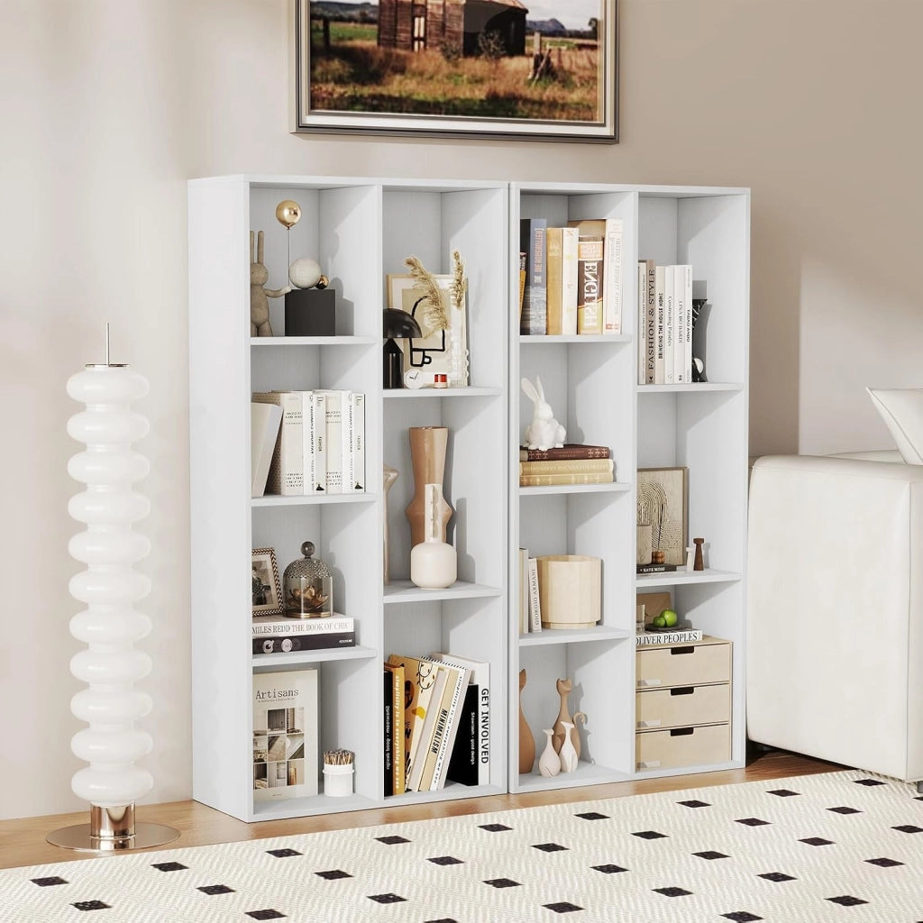 Libreria a 7 Cubi, Scaffale Espositivo con 2 Kit Antiribaltamento, Verticale o Orizzontale, Mobile per Camera da Letto Soggiorno Salotto, 49,5 x 23 x 106 cm (Bianco)