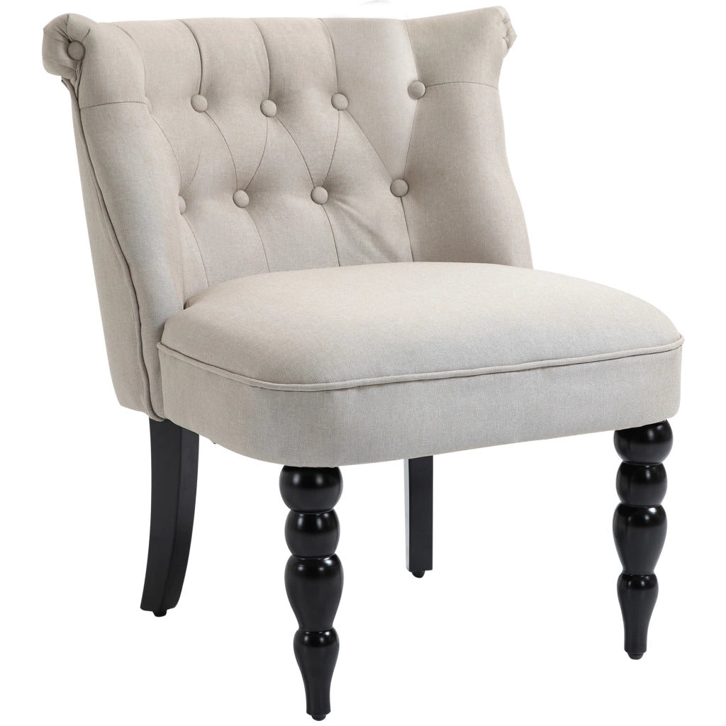 Poltrona relax con gambe in legno ¨C Xylo ¨C tessuto effetto lino beige stile vintage