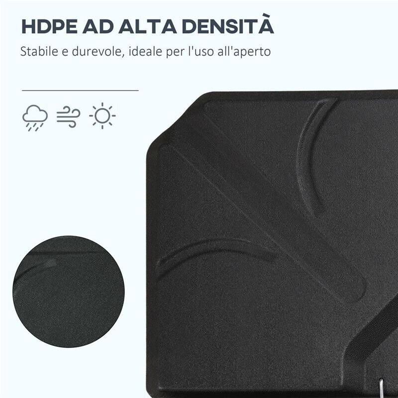 BASE PER OMBRELLONE IN HDPE DA 4 PEZZI, RIEMPIBILI CON ACQUA E SABBIA MAX 18KG, 103X103X8.3 CM, NERO