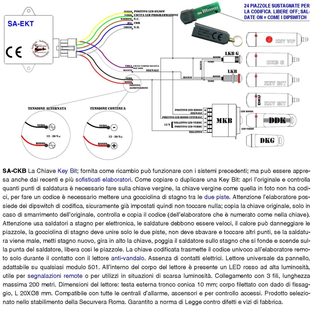 Chiave Elettronica Clone Key Bit C 104 Dallas 12 Bit Codice Sicurezza Personale Univoco Costruito dal Cliente a Saldare Scelto su 4096 Combinazioni Binarie Contatto a Sfioramento Led Conferma Attivata