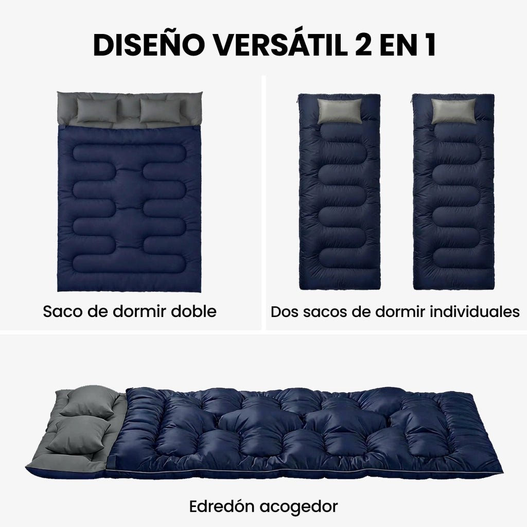 Sacco a pelo matrimoniale Queen per 2 persone con 2 cuscini e borsa ¨C zephmum ¨C blu scuro