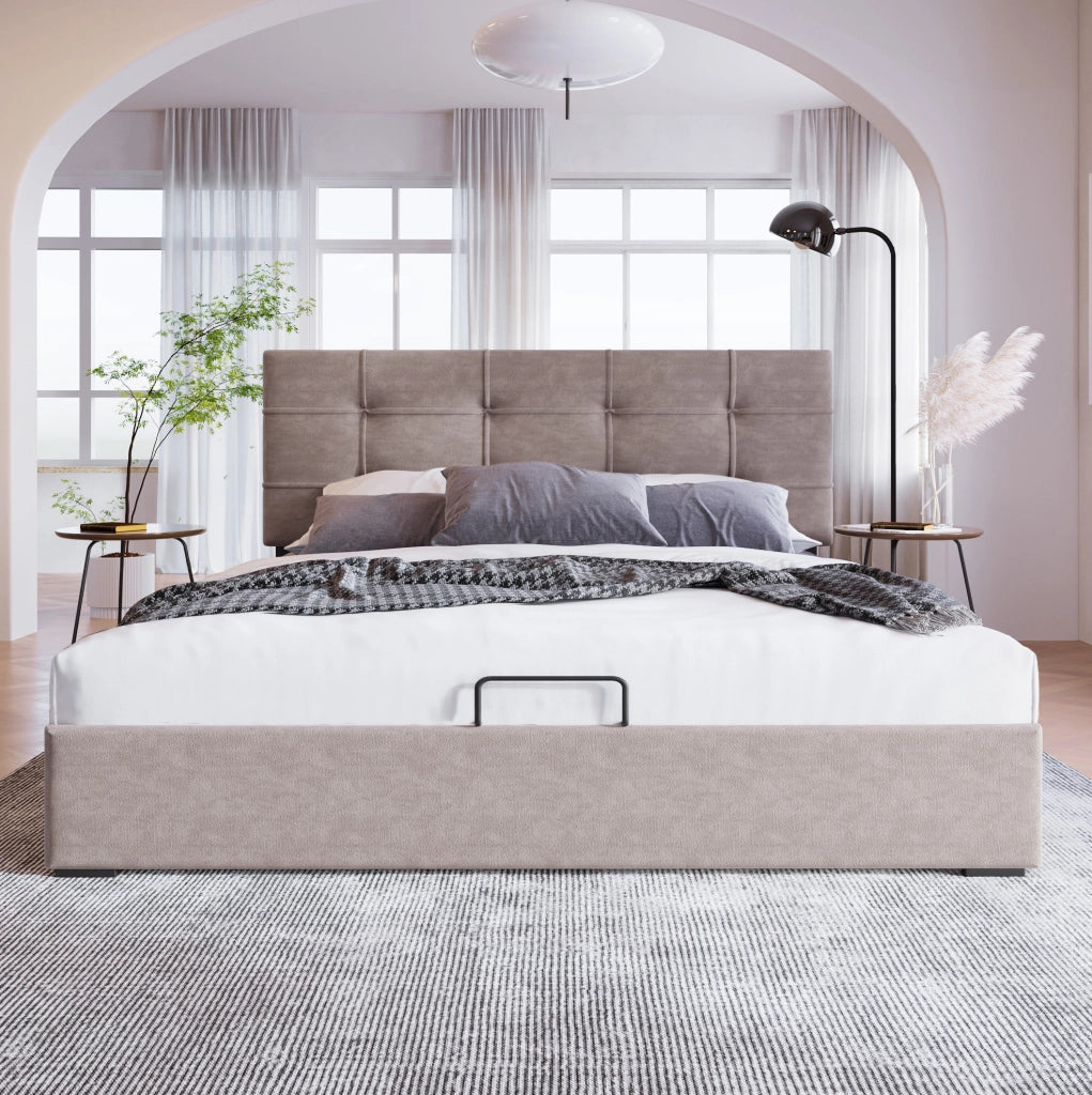 Letto imbottito 140x200 con contenitore e testiera regolabile