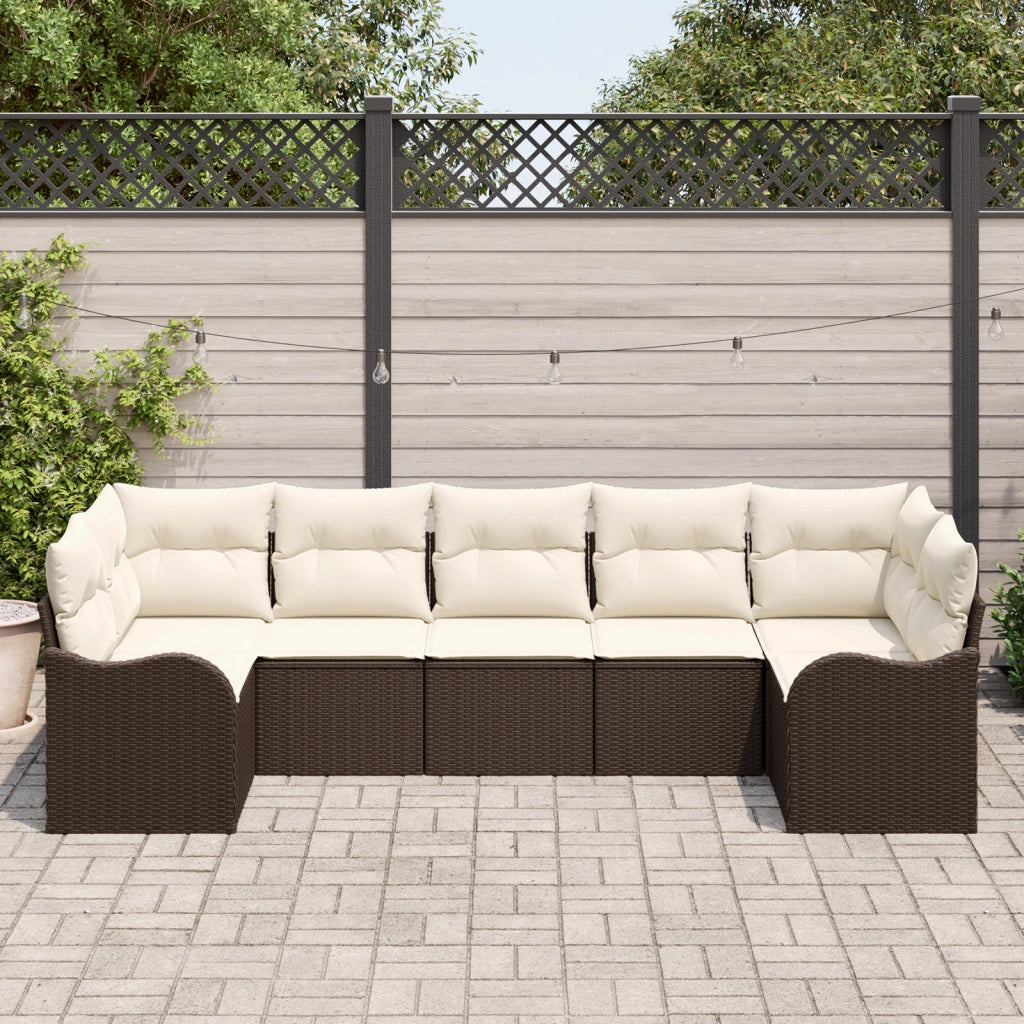 Set di Divano da Giardino  7 Pezzi con Cuscini Polyrattan Marrone