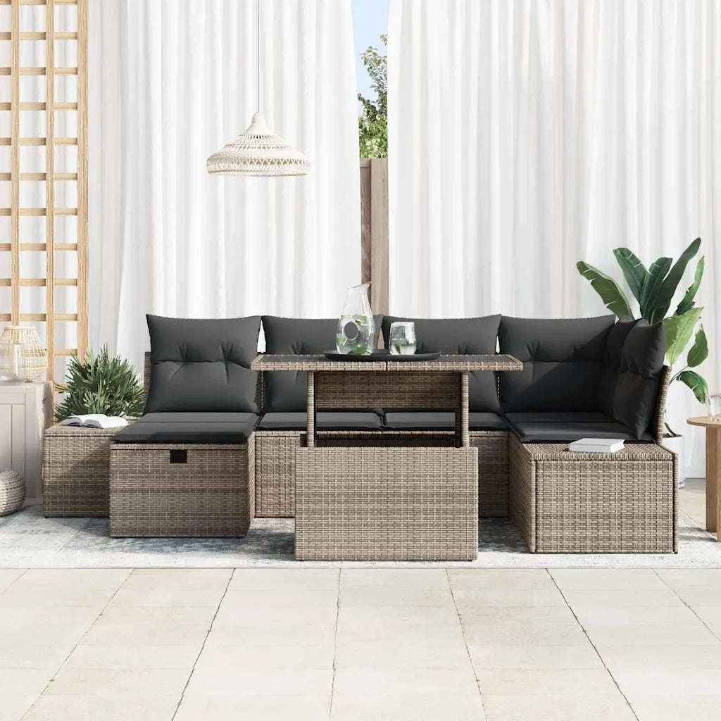Set Divano da Giardino 7 pcs Grigio polyrattan
