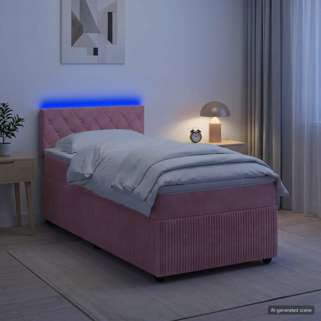 Letto box spring con materasso Rosa 80 x 200 cm Velluto 3453028