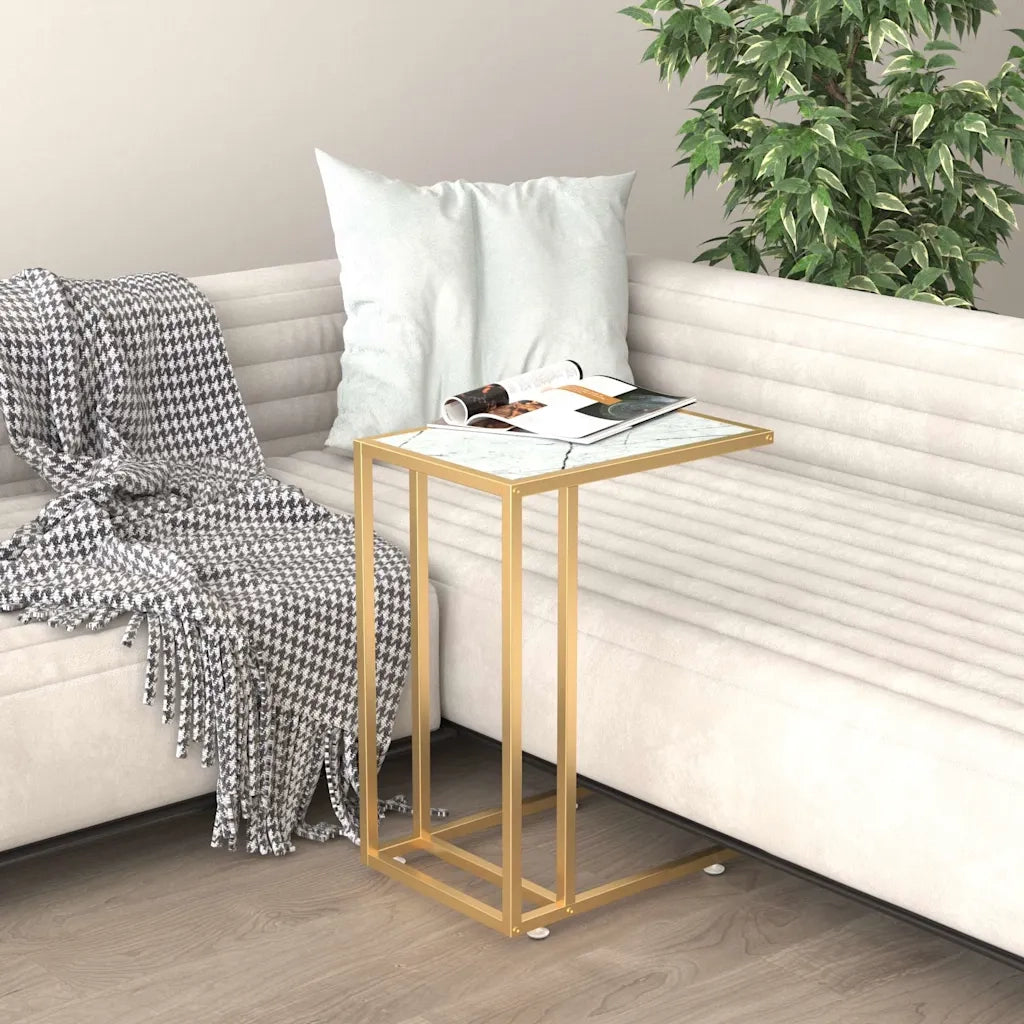 Tavolino | Tavolo laterale per Computer Marmo Bianco 50x35x65 cm Vetro Temperato