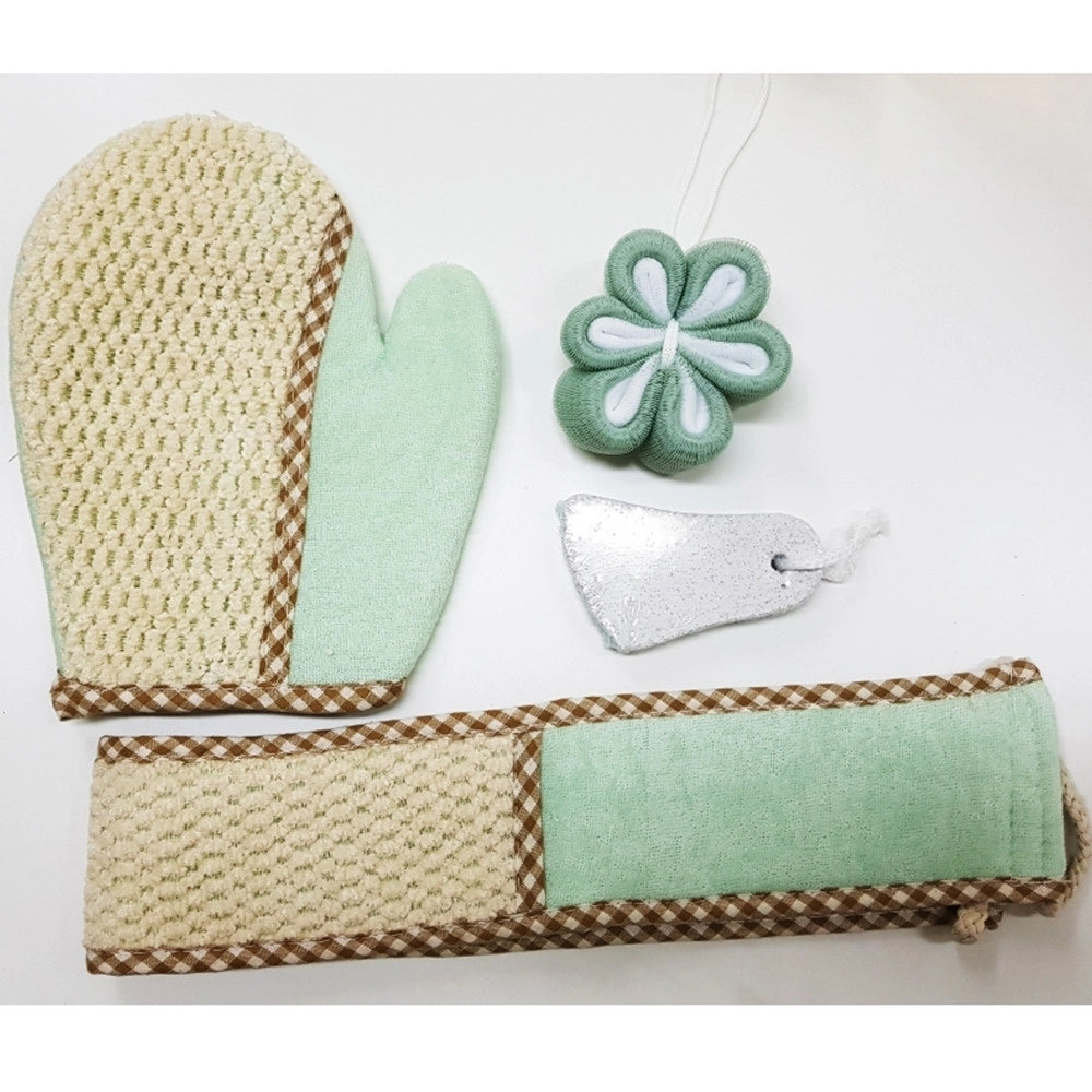 Trade Shop - Set 4pz Bagno Effetto Massaggio Doccia Guanto Pietra Pomice Spugnetta Rilassante -