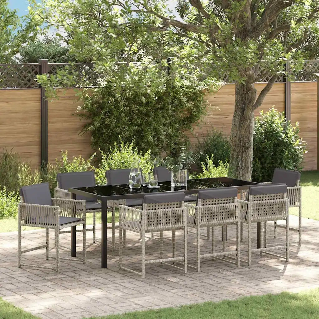 Set da Pranzo per Giardino 9 pcs Grigio chiaro polyrattan