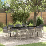 Set da Pranzo per Giardino 9 pcs Grigio chiaro polyrattan