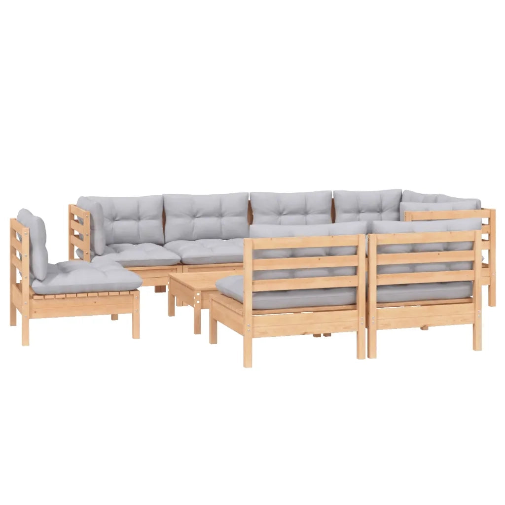 Set Divani da Giardino 9 pz con Cuscini Grigi Massello di Pino 3096471