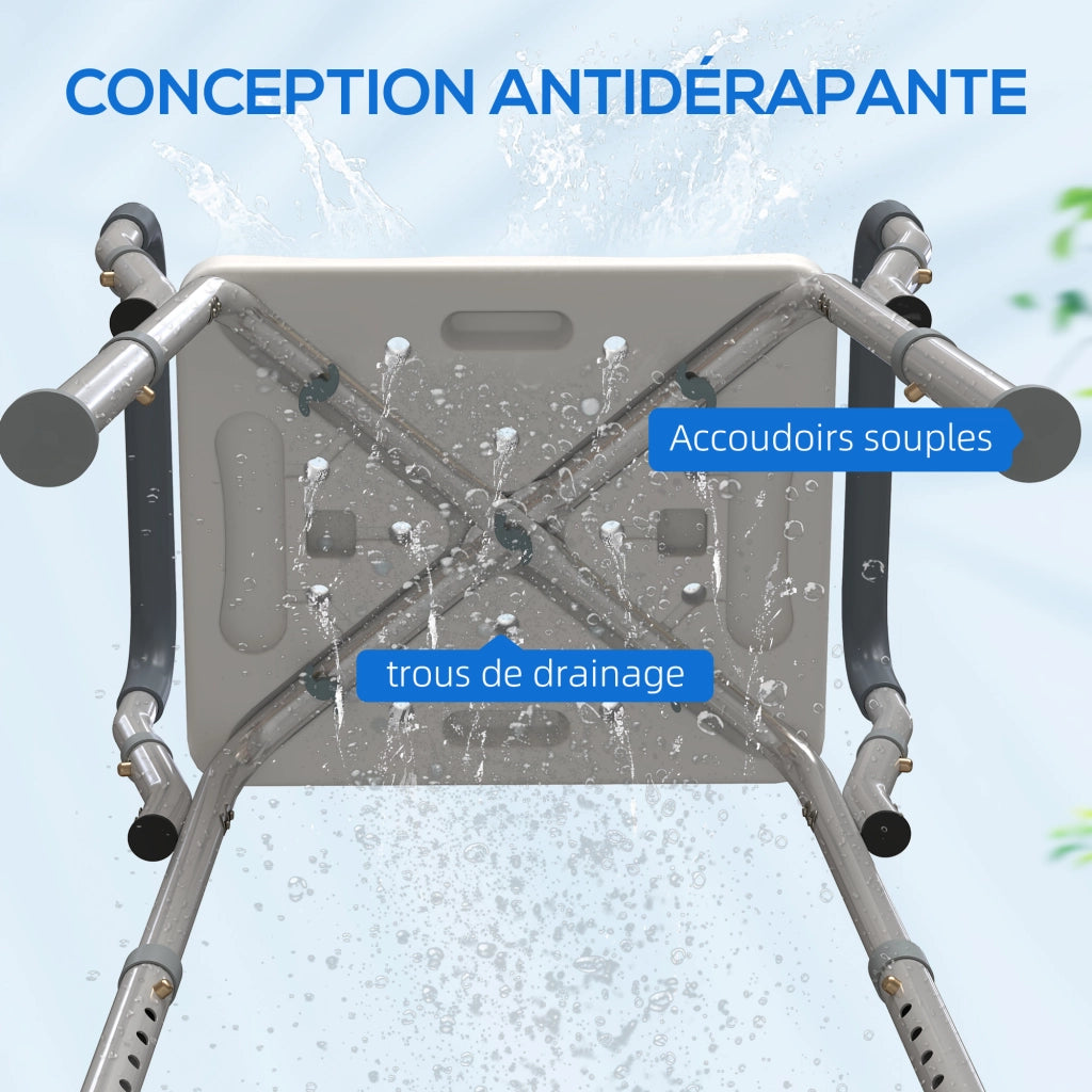 Sgabello da doccia con braccioli ¨C zephmum ¨C regolabile in altezza antiscivolo blu