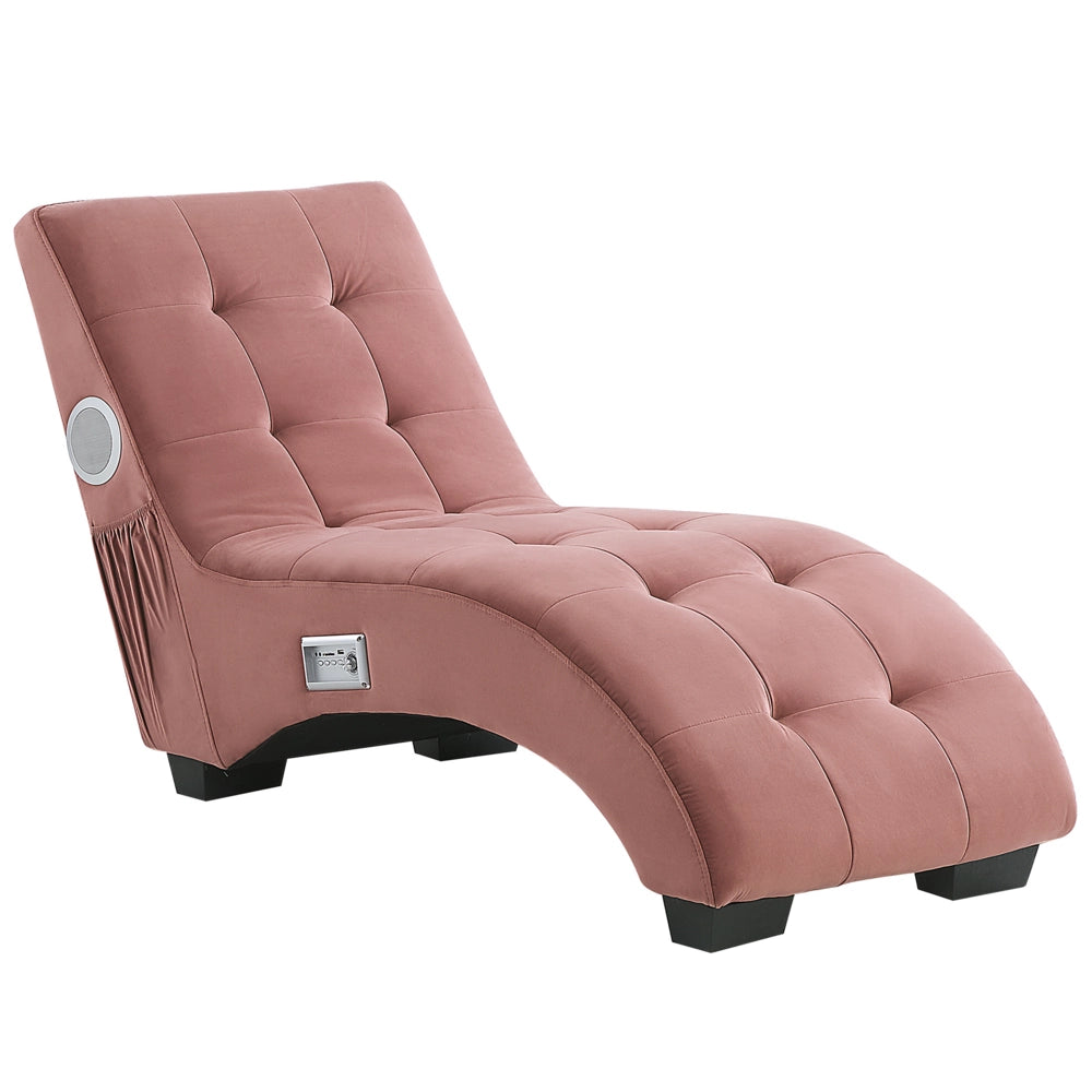 Chaise longue Altoparlante Bluetooth integrato in velluto rosa Caricatore USB Design moderno Divano curvo per 1 persona Soggiorno