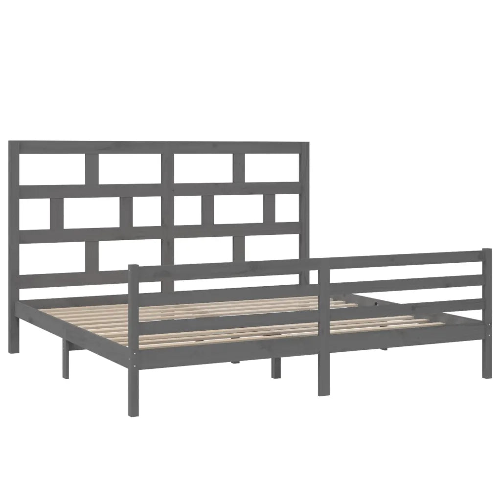 Letto matrimoniale | Letto per adulti | Giroletto Grigio in Legno Massello di Pino 200x200 cm
