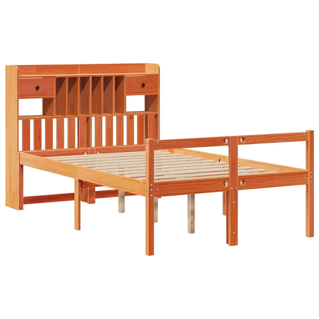 Letto Libreria senza Materasso Marrone Cera 135x190 cm in Pino 3322068
