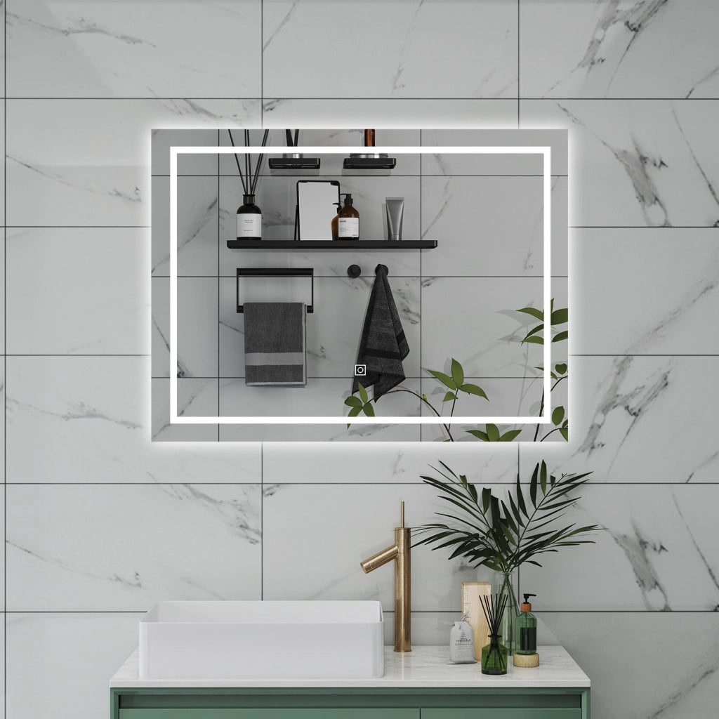 AICA Specchio da bagno  80 x 100 cm, dimmerabile, interruttore touch, Funzione Memoria, antiappannamento