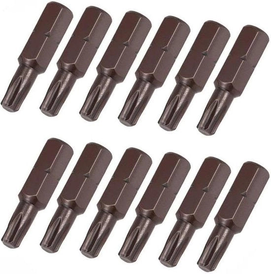 Set di Bit per Torx - 25MM - Zeskant Schacht 1/4" - Magnetico - Elettrici/Trapani - 12 Pezzi (T6-T40, T15) - Rame