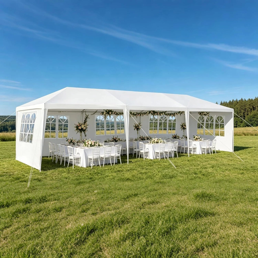 Gazebo Pieghevole 3 x 9 m Con Protezione UV, Tenda da Festa Con 5 Pareti Laterali Rimovibili, Portatile, Con Borsa, per Giardino e Birra, Feste, Matrimoni