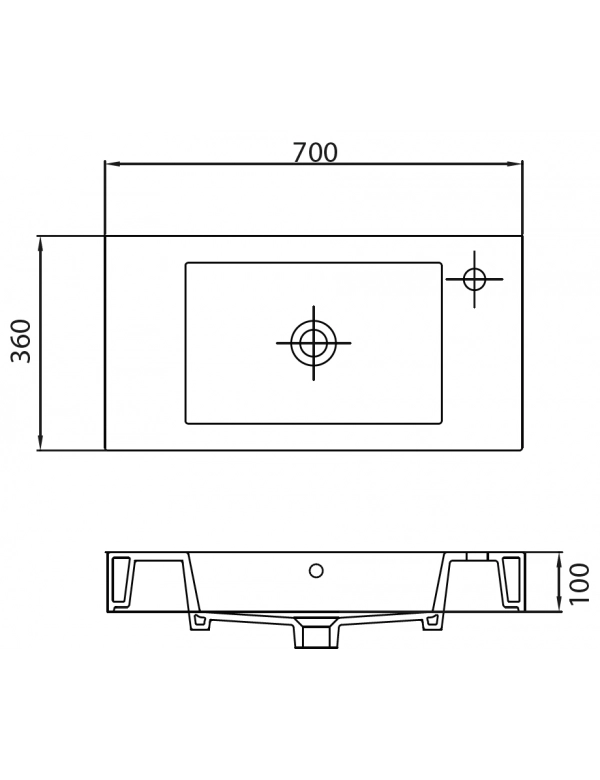 Lavabo rettangolare sospeso MINOS 70x36x10 cm