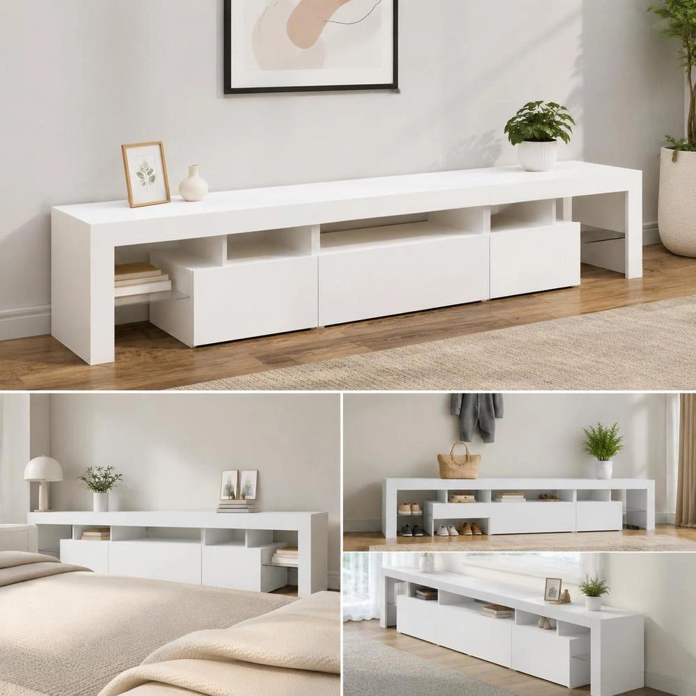 TV Cabinet With LED Lights White 215x36.5x40 Cm
