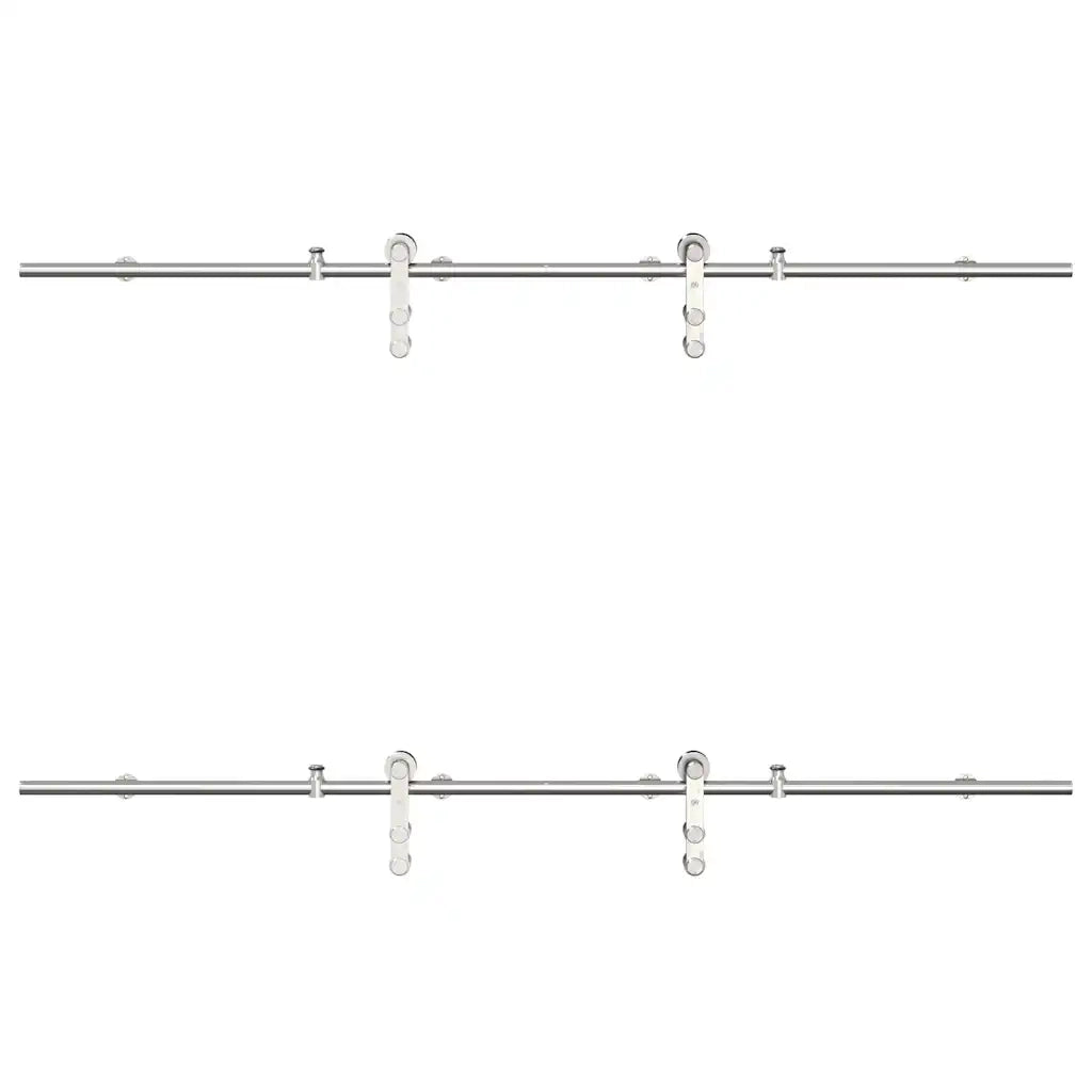 Kit Binari Porta Scorrevole 200 cm Acciaio Inossidabile Argento 3295762