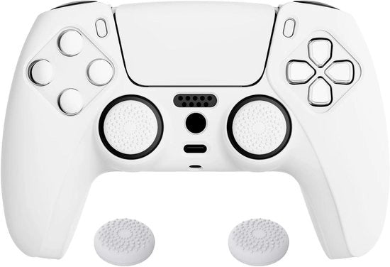 Hoes anti-slip in silicone per controller PS5 - copertura protettiva morbida in gomma + coppe per dito - bianca - accessori per PS5