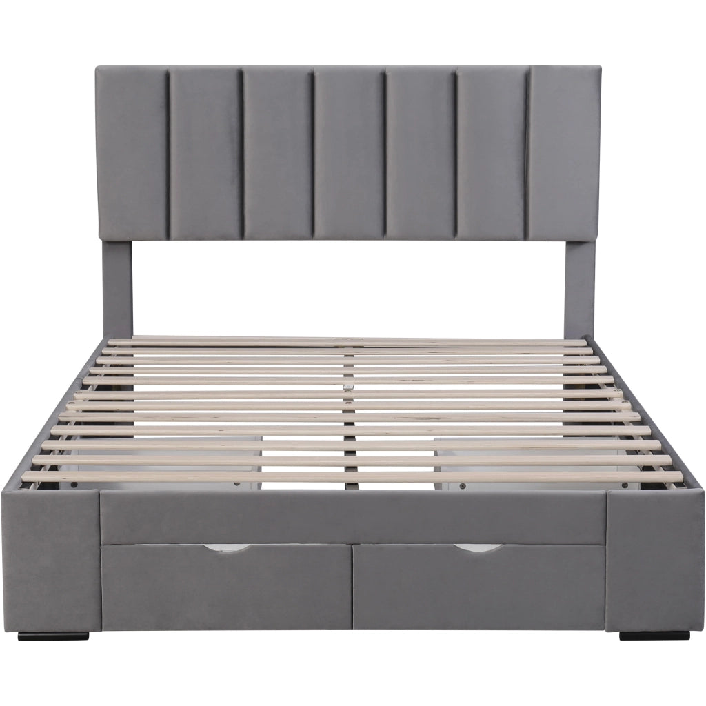 Letto Imbottito con Cassetti ¨C MINIMAL ¨C Velluto Grigio 140x200