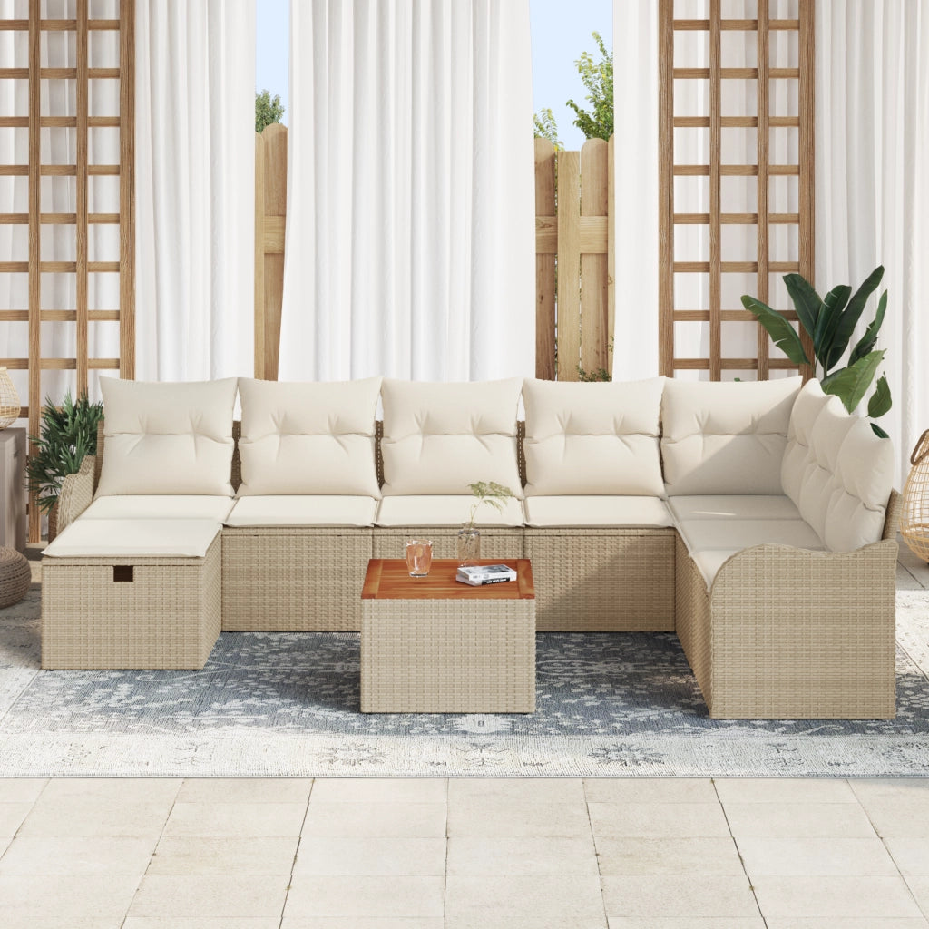 Set di divani da giardino da 9 pezzi con cuscini beige in polyrattan