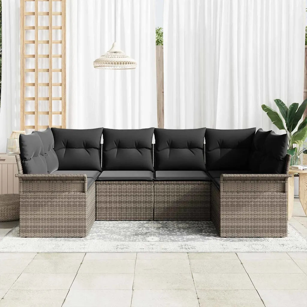 Set Divano da Giardino con cuscino 6 pcs Grigio Poly Rattan