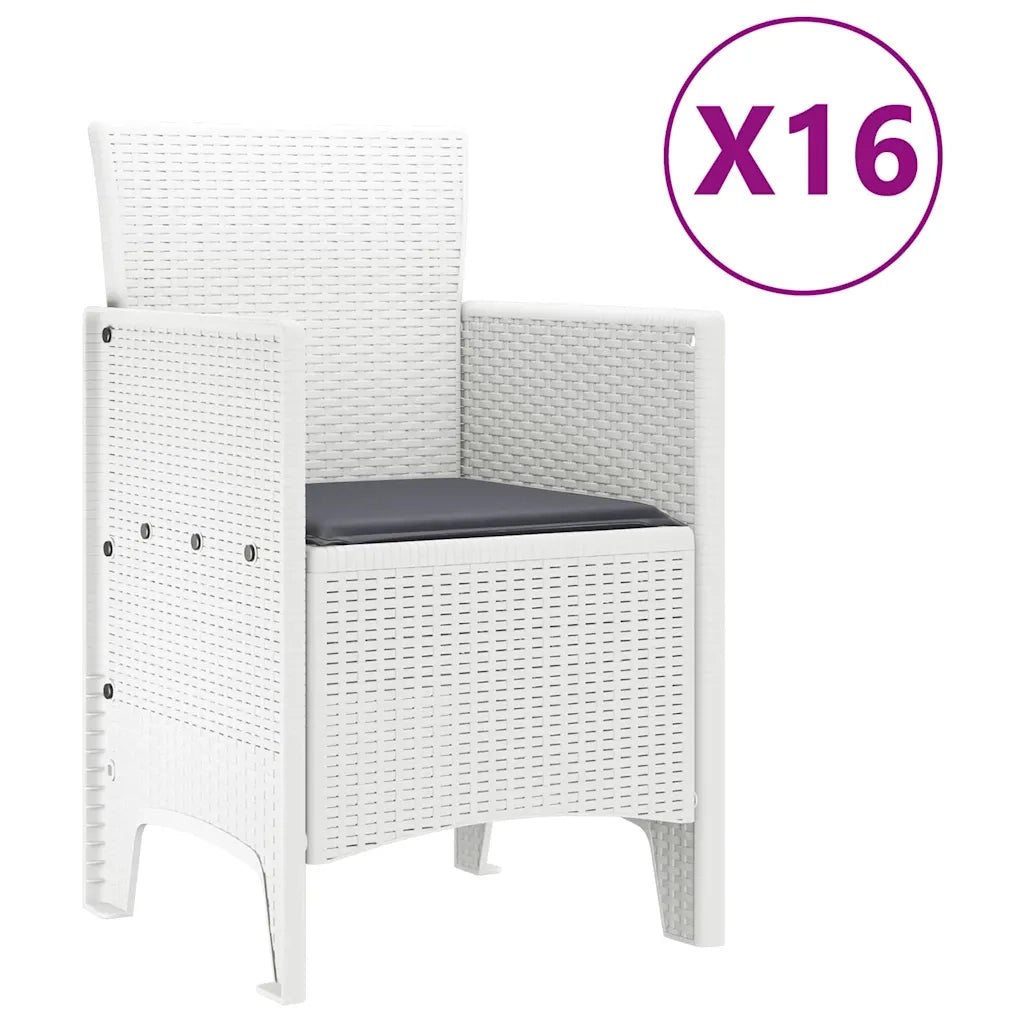 Set da pranzo da giardino con cuscini 17 pcs Bianco PP
