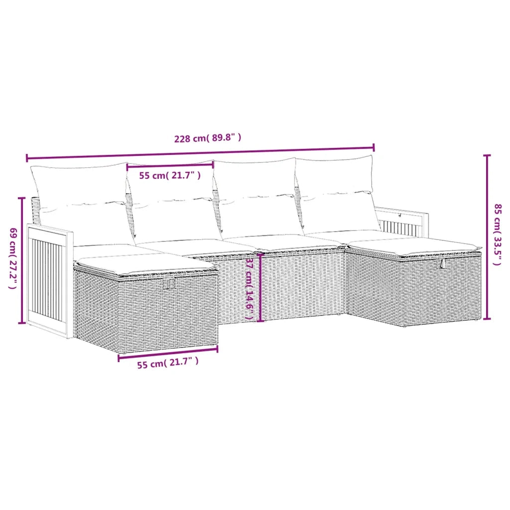 Set Divano da Giardino 6 pz con Cuscini Nero in Polyrattan 3265774