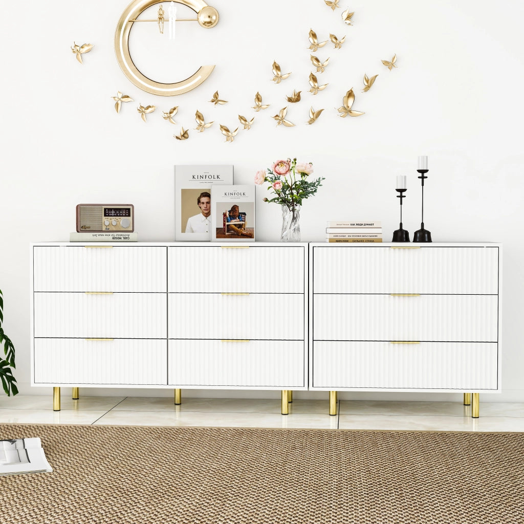 Cassettiera modulare con 9 cassetti - per soggiorno - in MDF - bianca - 200×40×72 cm