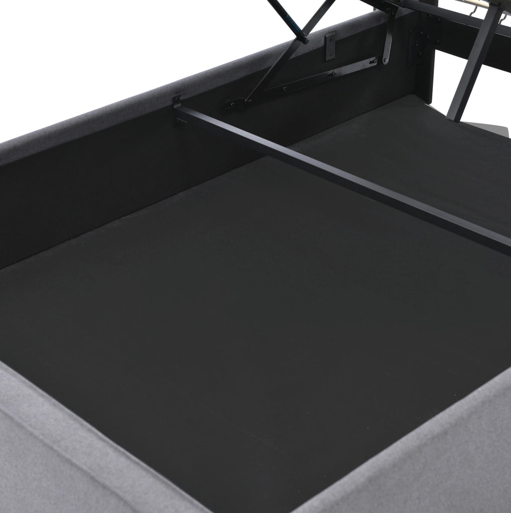 Letto imbottito 90x200 cm; con contenitore e rete sollevabile; cotone; grigio (Senza materasso)
