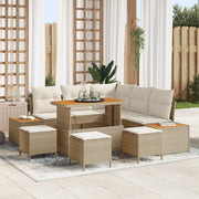 Set Divano Giardino 9 Pezzi con Cuscini Beige Rattan Sintetico Acacia