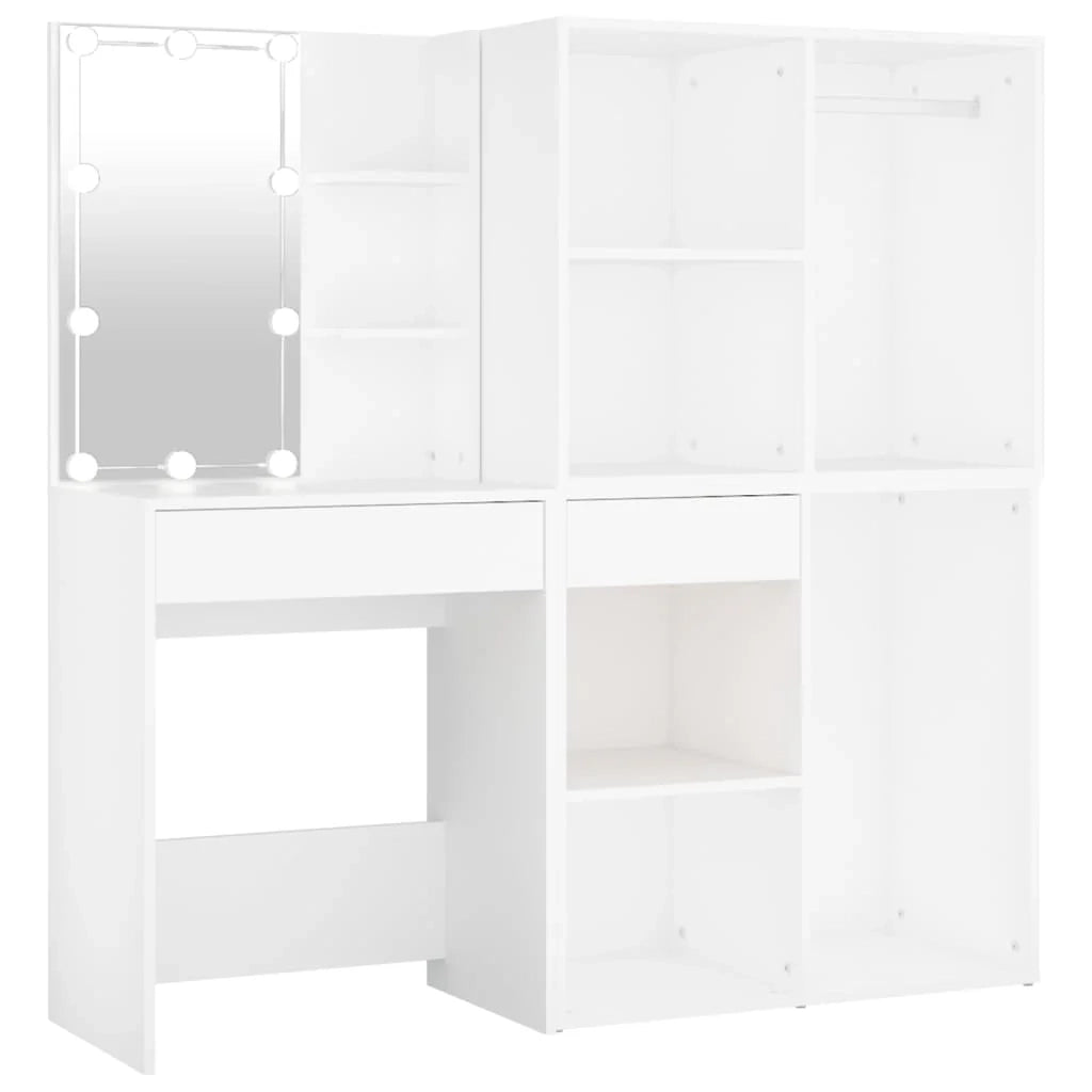 Tavolo da toeletta a LED con 2 armadietti 60 x 40 x 140 cm legno ingegnerizzato bianco 02_0006304